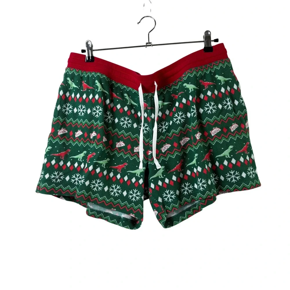 Chubbies Pajama Lounge Shorts Mens XL Green‎ Dinosaur Taco Waffle Knit Holiday